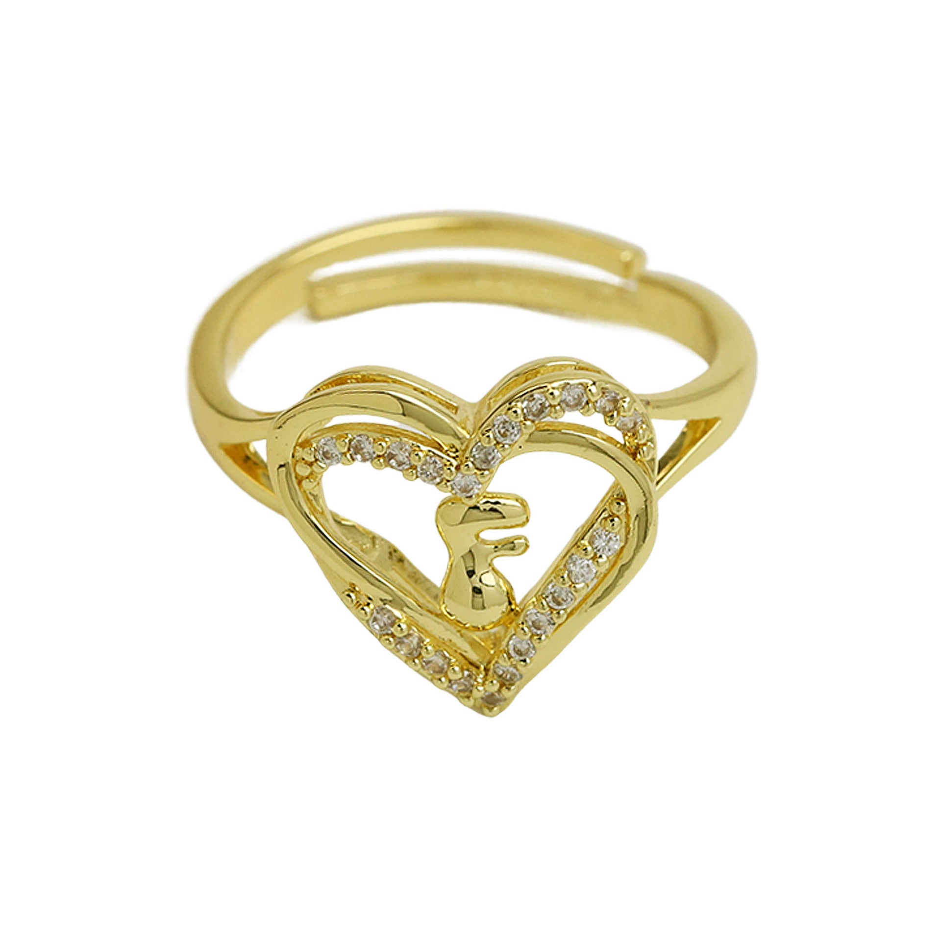 Wholesale  gold love heart-shaped 26 English letters open heart fashion  ring