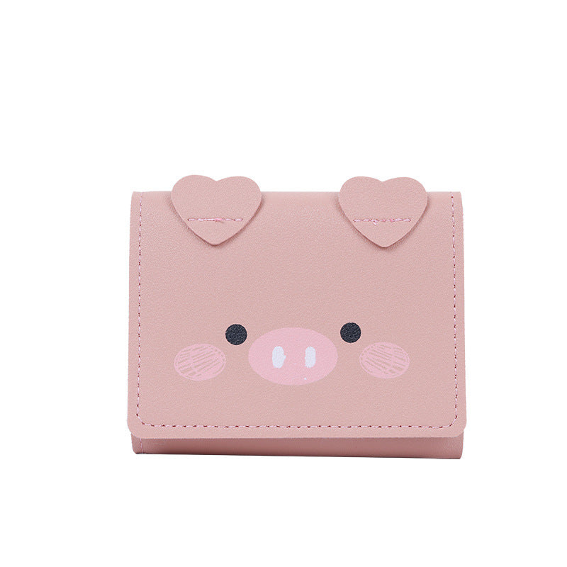 Wholesale PU Leather Cartoon Pig Print Tri Fold Wallet For Women Students Casual Daily Use