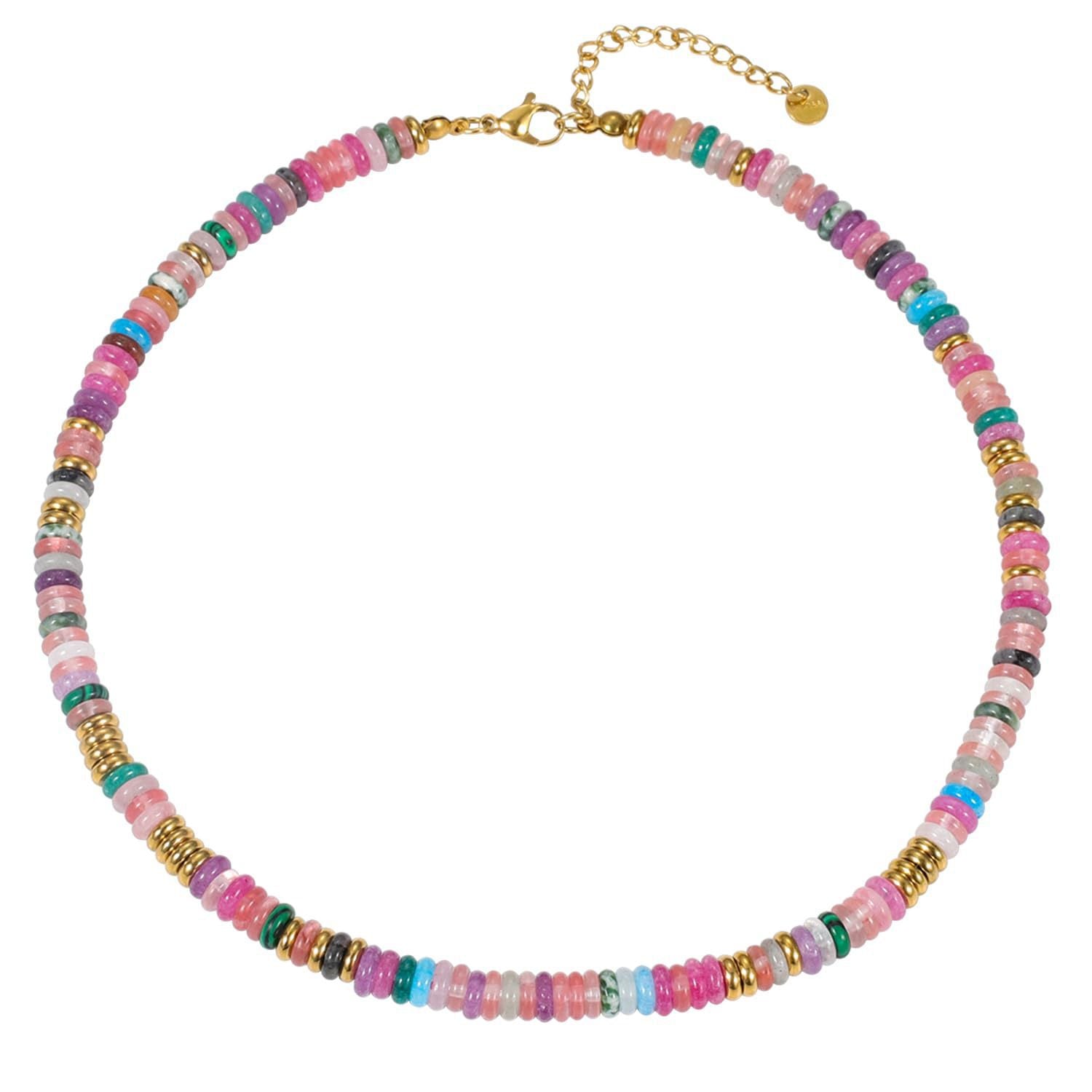 Wholesale Bohemian Style Mixed Color Natural Stone Abacus Beads  Necklace Clavicle Chain