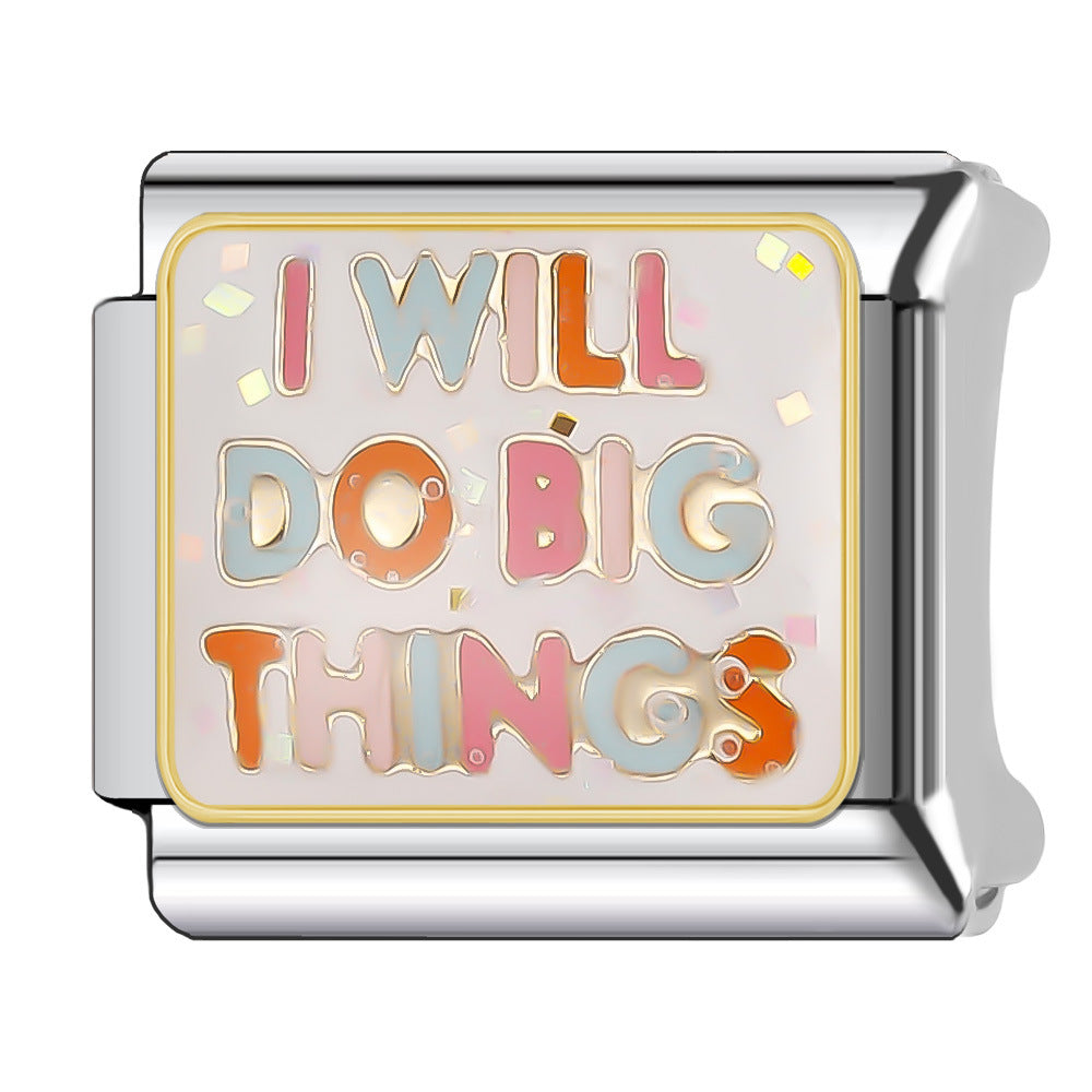 Wholesale Italian Charm Bracelet 9mm DIY Splicing English Short Sentence Series Stainless Steel Composable Bracelet