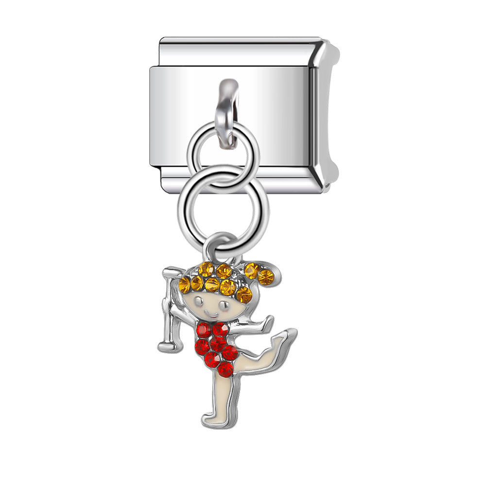 Wholesale Italian Charm Bracelet 9mm DIY Splicing Stainless Steel Heart Pendant Composable Bracelet