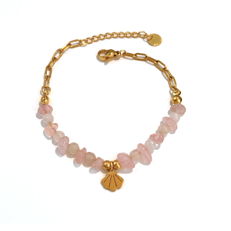 Wholesale Stainless Steel Pink Crystal Heart Pendant Bracelet - Trendy Fashion Accessory for Couples
