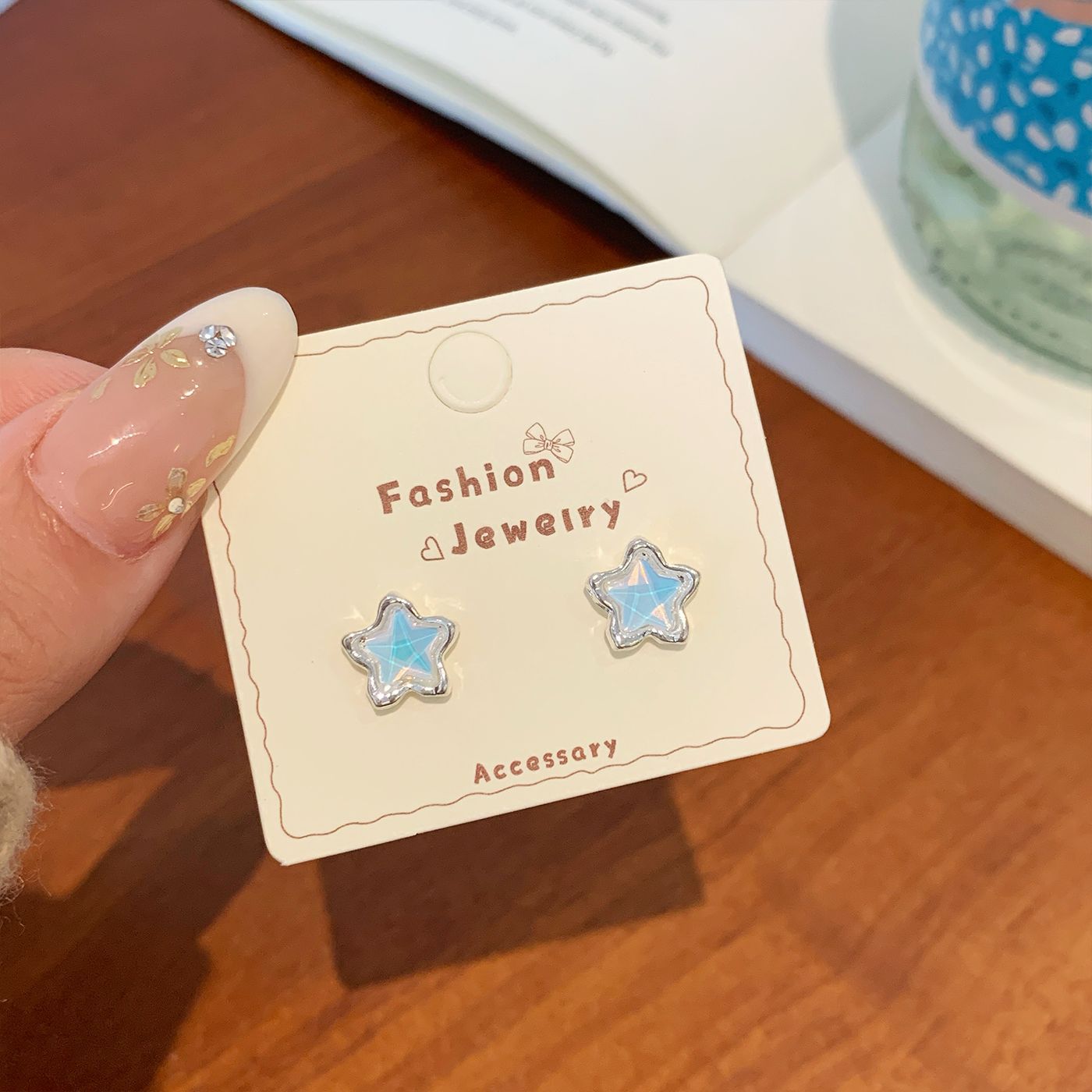 Wholesale Bear Bow Colorful Star Earrings Silver Needle Versatile Earrings