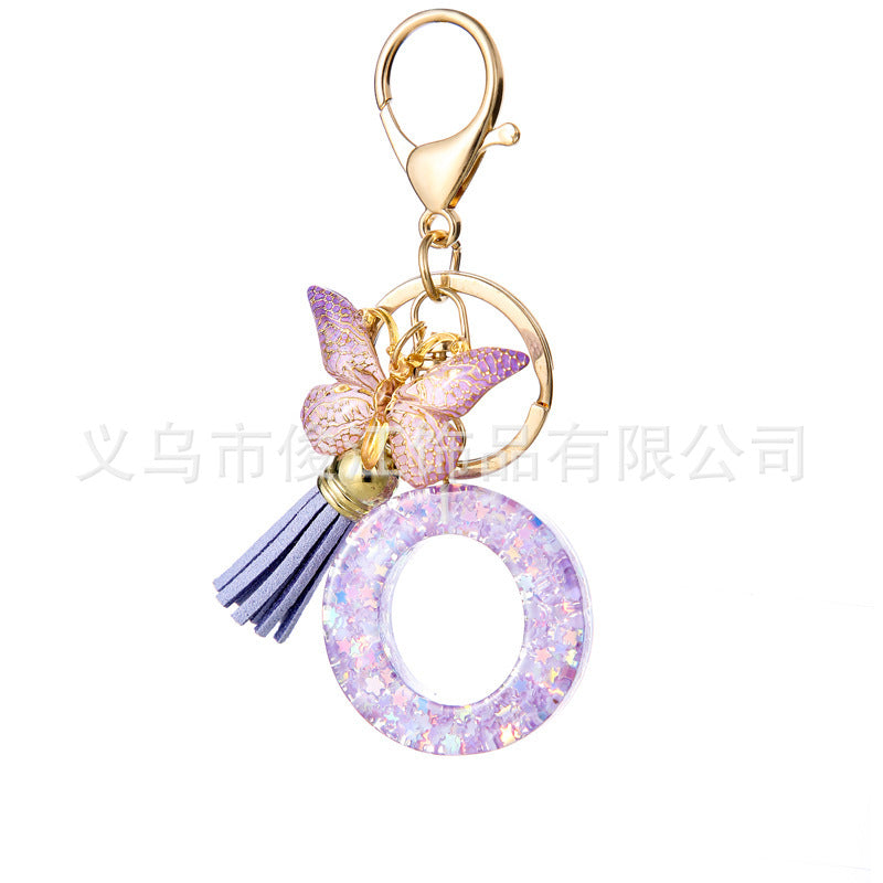 Wholesale Purple Star Tassel Resin Keychain 26 English Letters Bag Charm For Women Students Fashion Decorative Accessory