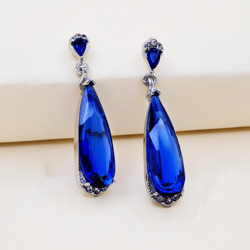 Wholesale Sapphire Engagement Wedding Water Drop Long Diamond Earrings
