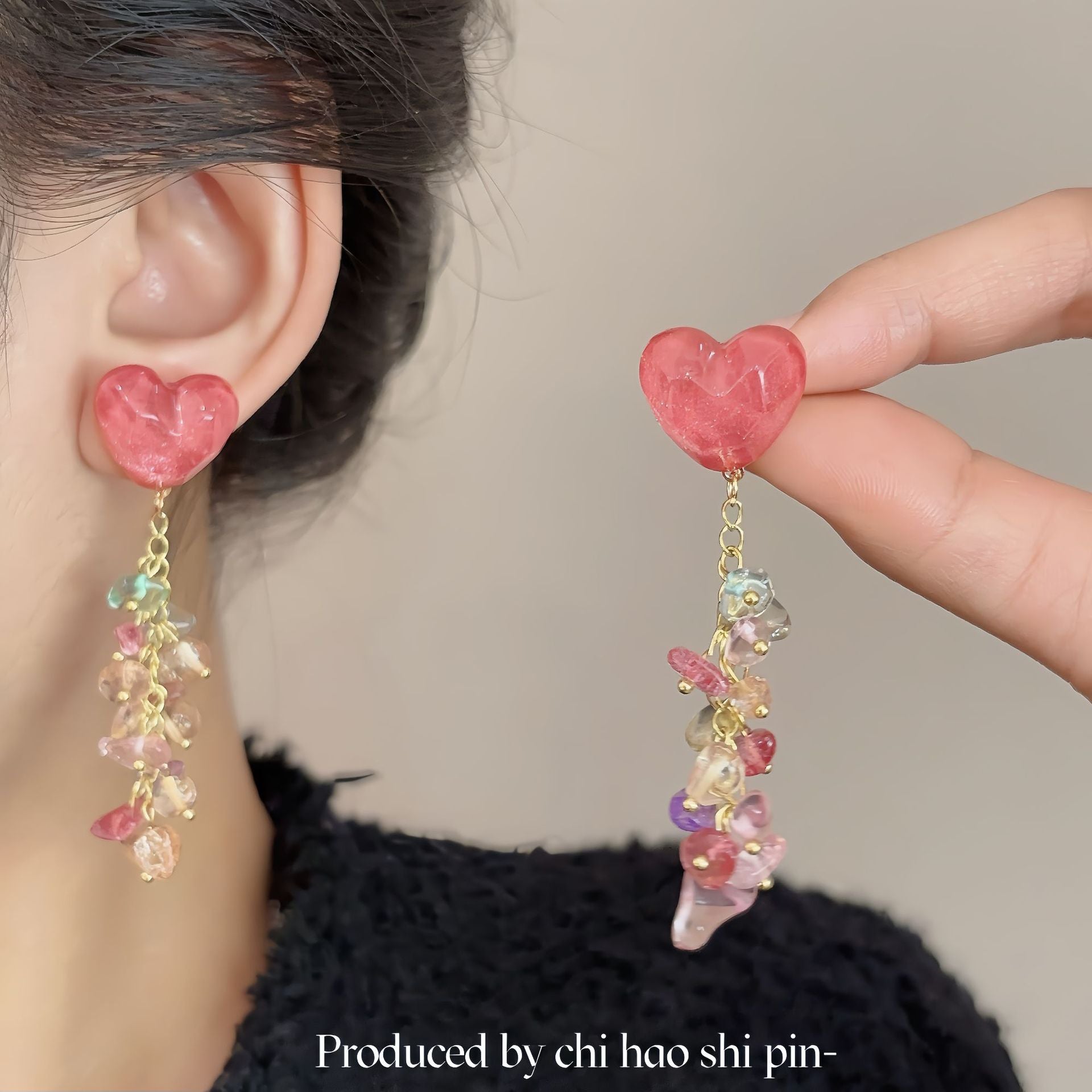 Wholesale Heart  Flower Tassel Earrings