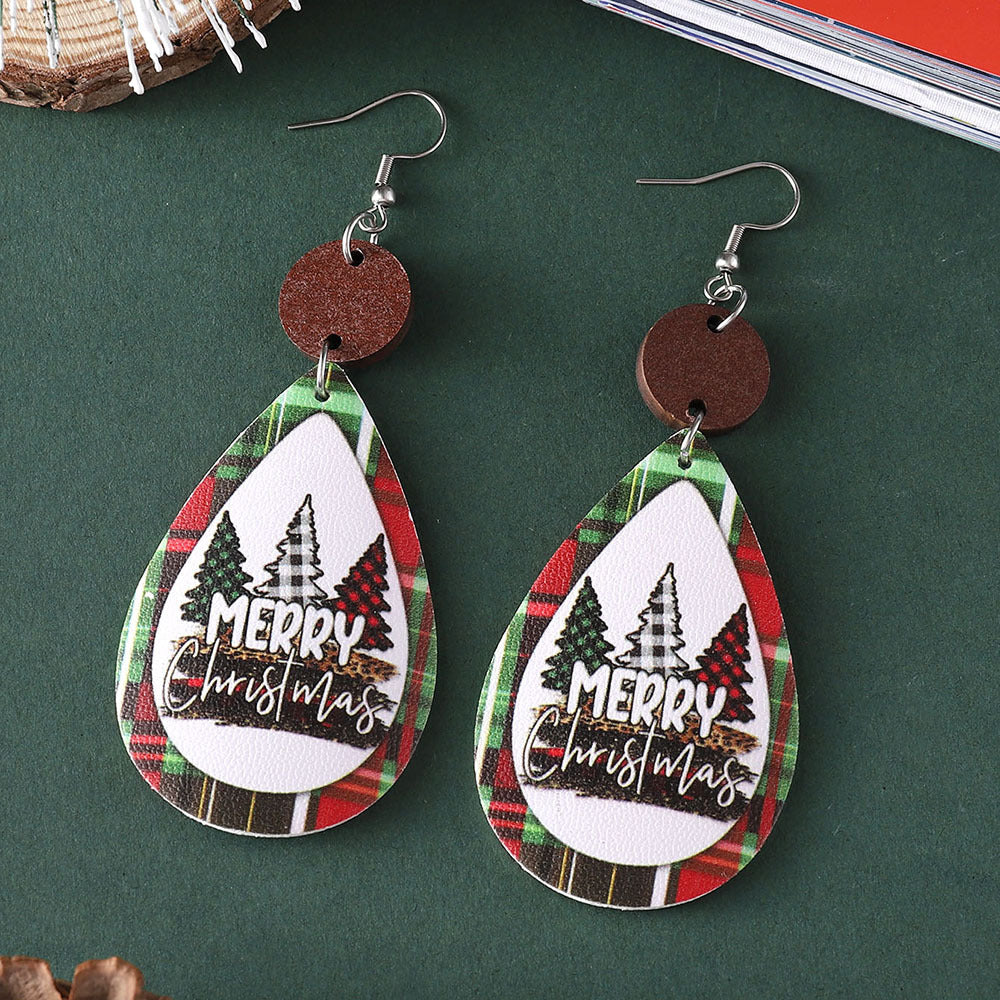 Wholesale Christmas Leopard Plaid Water Drop ing Pendant Earrings