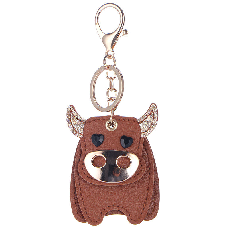 Wholesale Black PU Leather Rotating Bull Keychain Pendant Stylish Car Key Accessory Gift For Business Resale