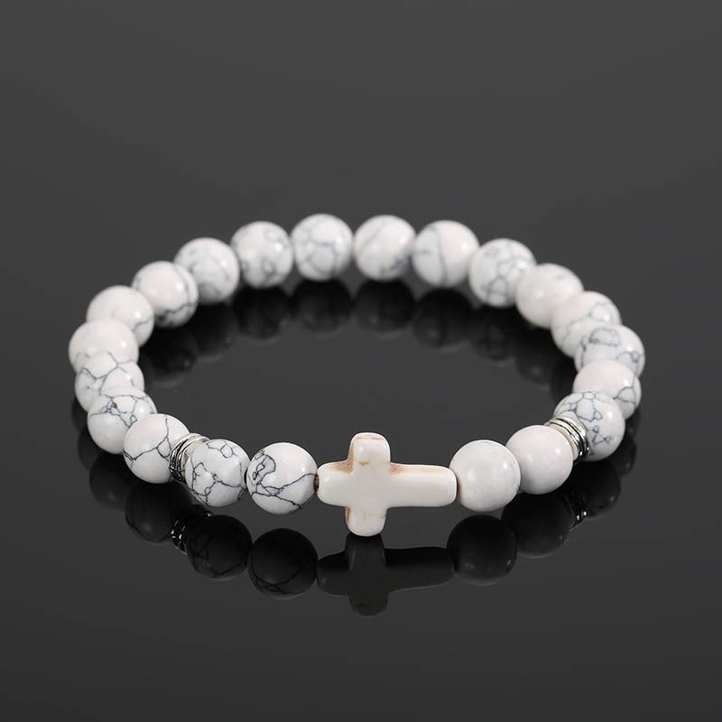 Wholesale Alloy Black Bead Bracelet with Cross Charm - Fashionable European American Style Jewelry Accessory for Everyday Wear