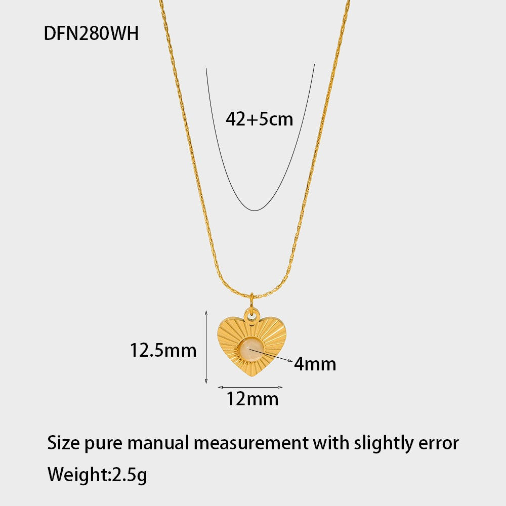 Wholesale Vintage Heart Natural Stone Pendant Necklace Gold Plated Stainless Steel Fashion Accessory Gift for Women