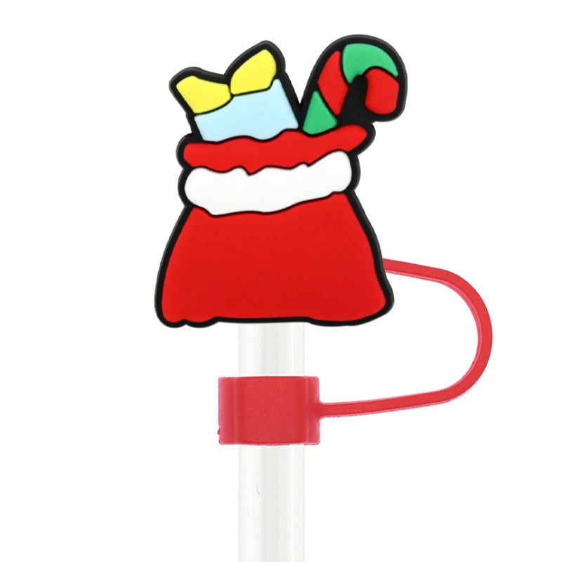 Wholesale Random 100pcs  Christmas series  10mm PVC Soft Straw Tube Cap