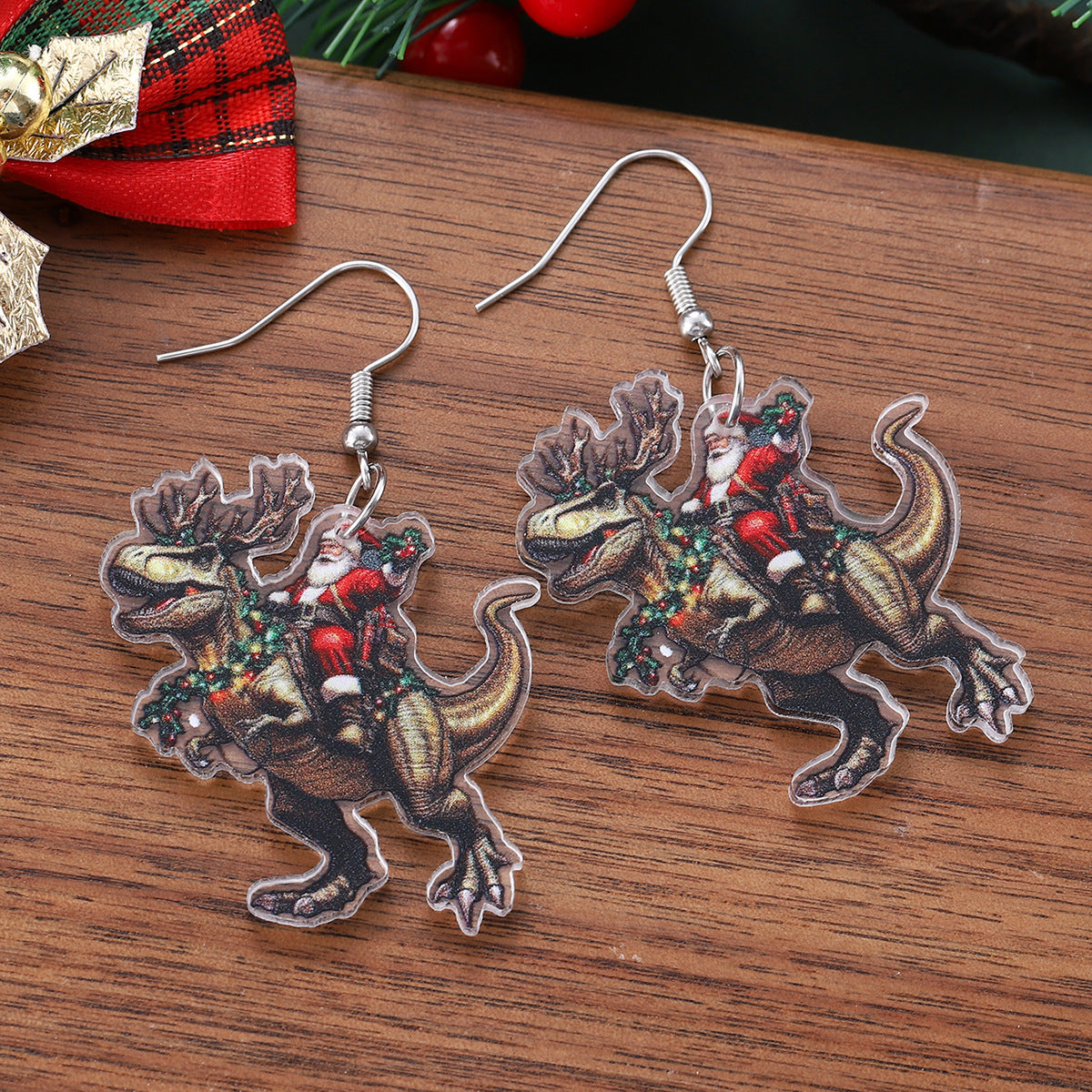 Wholesale Christmas funny  riding a dinosaur pendant earrings