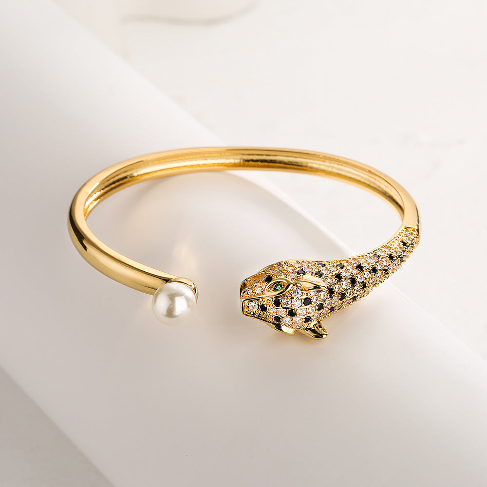 Wholesale light luxury leopard print geometric open bracelet