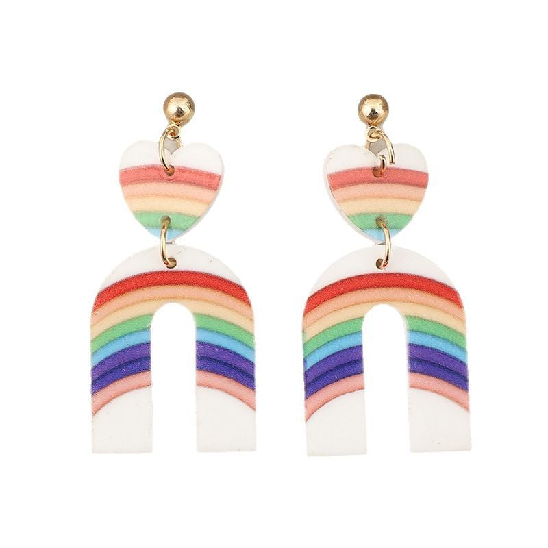 Wholesale Moon Earrings U-Shaped Rainbow Pattern Stitching Heart Acrylic Earrings