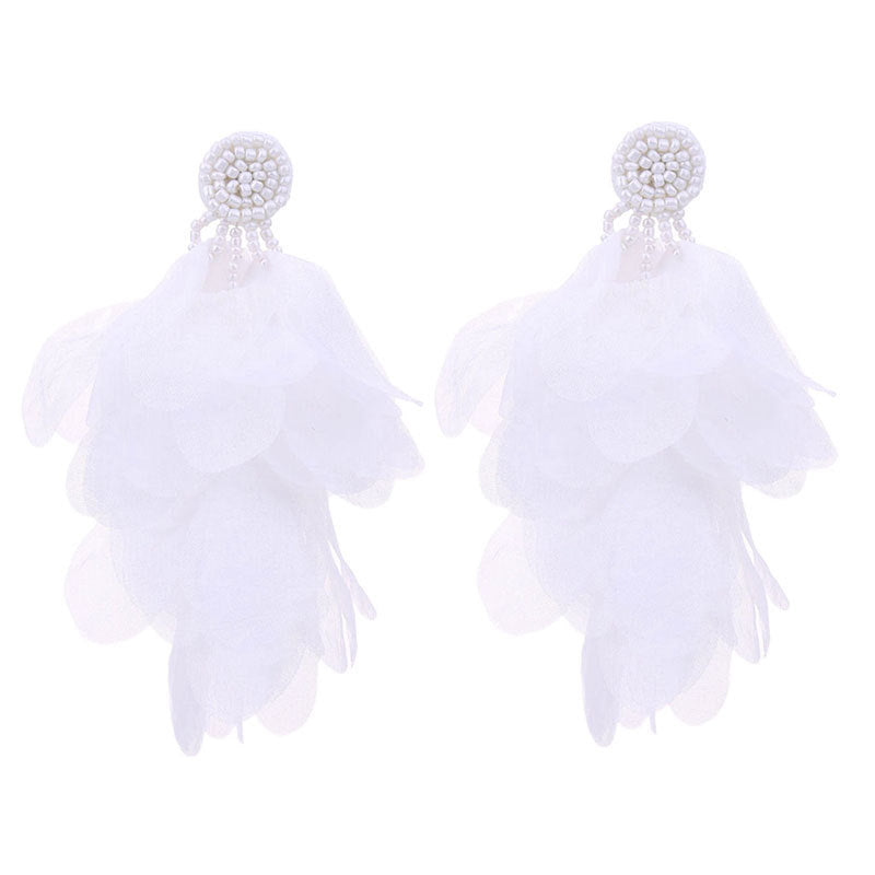 Wholesale  handmade fabric flower tassel earrings