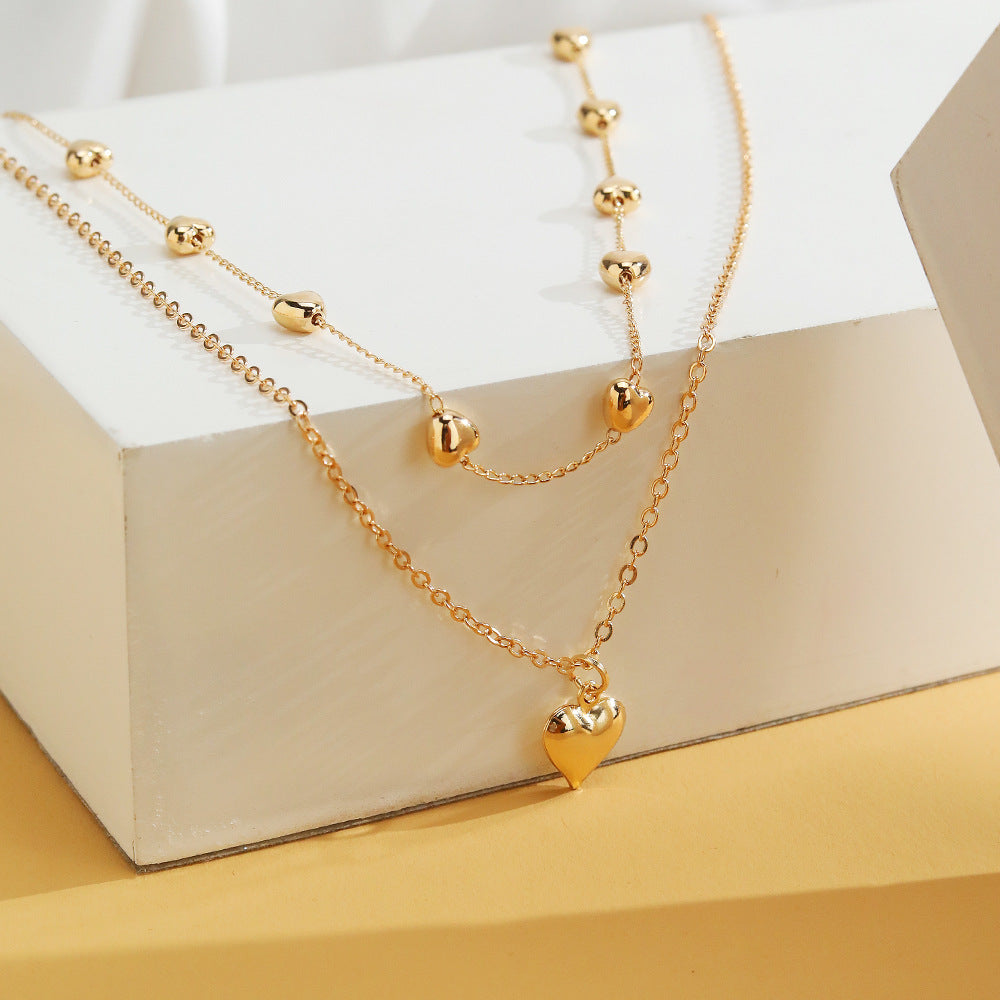 Wholesale double-layer mixed color hip-hop clavicle chain love clavicle chain necklace