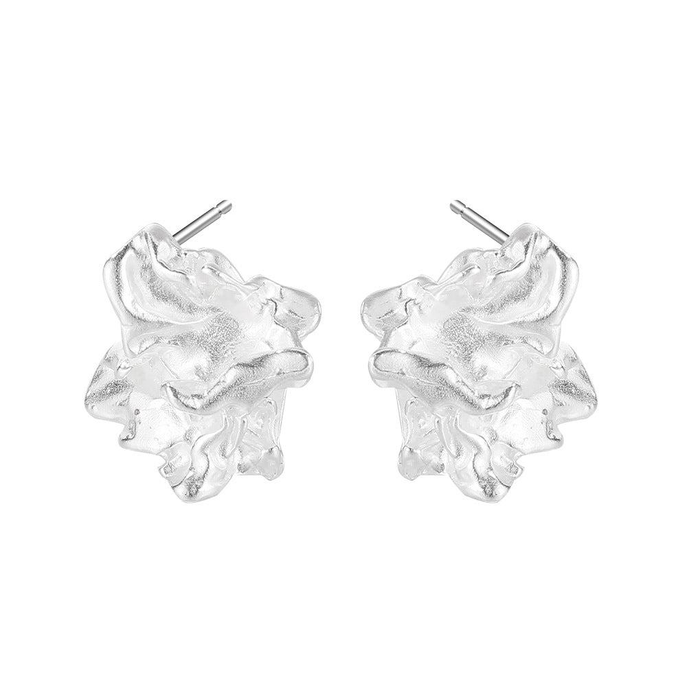 Wholesale Niche Wrinkle Texture Earrings S925 Sterling Silver Tinfoil Texture Earrings ACC-ES-YWE009