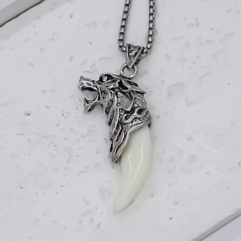 Wholesale  alloy wolf head wolf tooth pendant necklace