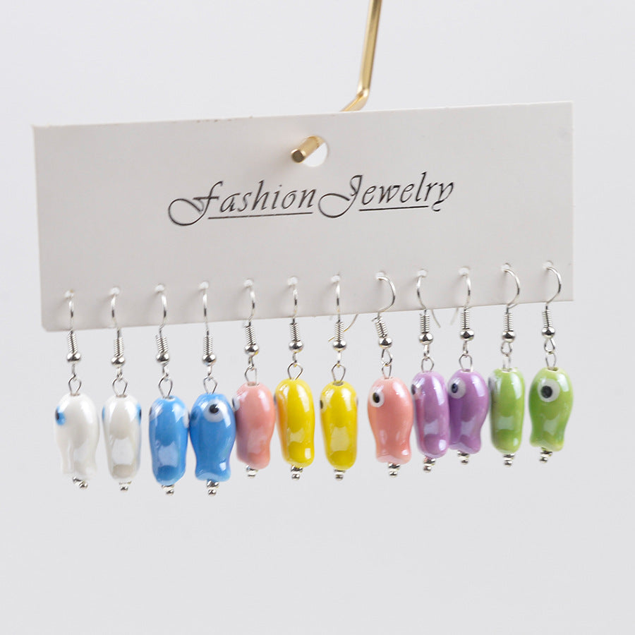 Wholesale Colorful fish ceramic earring set