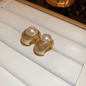 Wholesale Real Gold Silver Needle Zircon Pearl Earrings