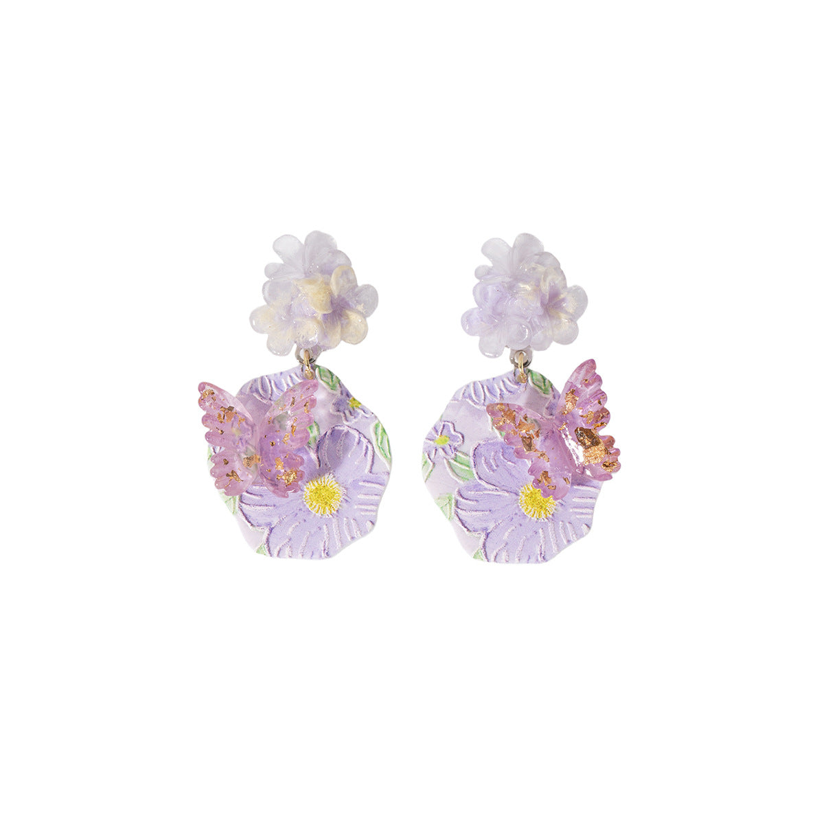 Wholesale Resin Purple Butterfly Flower Earrings Boutique Fashion Jewelry Accessory For Women