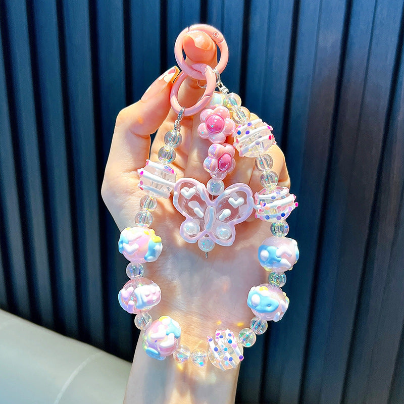 Wholesale cute cartoon butterfly hand-painted beads wristlet keychain