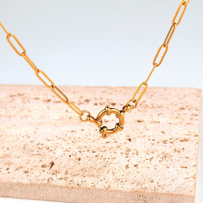 Wholesale Spring Clasp Stainless Steel Electroplated 18K Gold O Necklaces ACC-NE-GuDi012