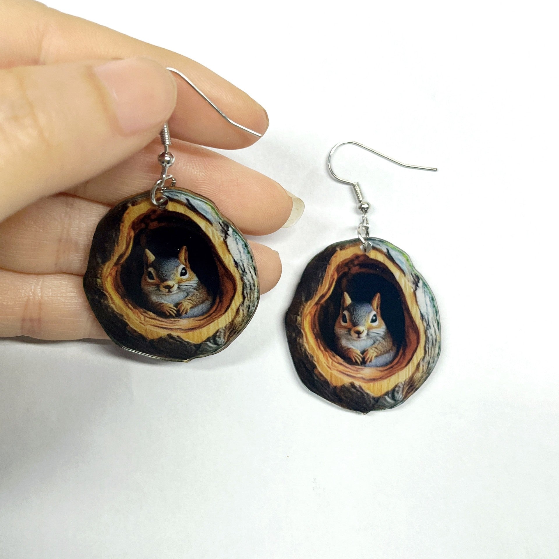 Wholesale  Forest Animal Hedgehog Squirrel Tree Hole Acrylic Earrings