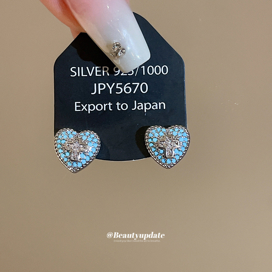 Wholesale Zircon Heart Cross Vintage Minimalist Earrings
