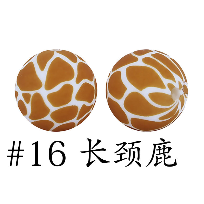 Wholesale 50pcs Western Style Leopard Skull Color Aztec Printed Silicone Balls Beads ACC-BDS-HeSheng007