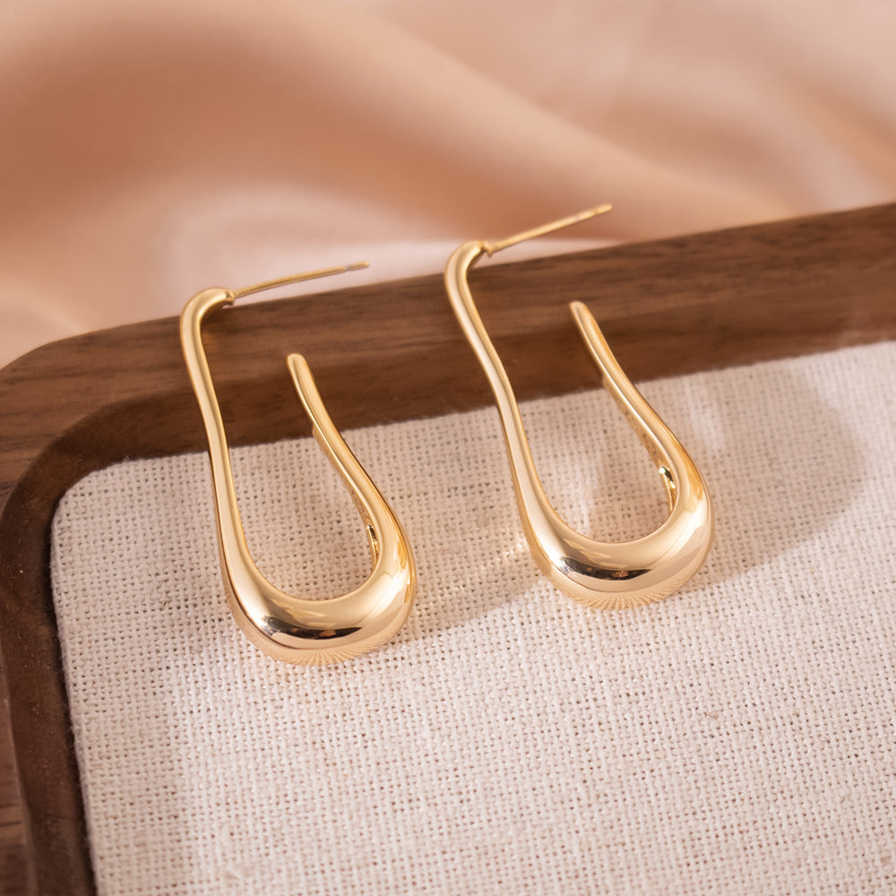 Wholesale Real Gold Electroplated Geometric U-shaped Earrings