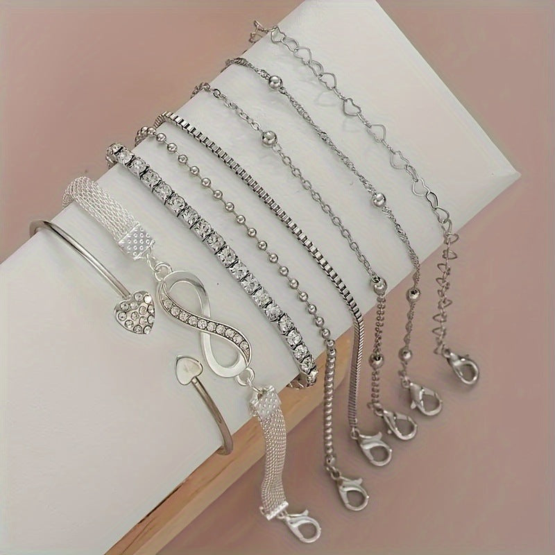 Wholesale Heart Shaped Open Stacking Bracelet Set Women Fashion Jewelry Accessory Gift