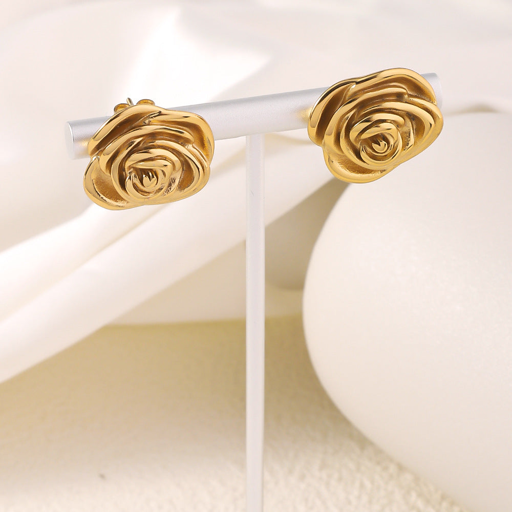 Wholesale Titanium Steel Earrings  Three-dimensional Rose Earrings