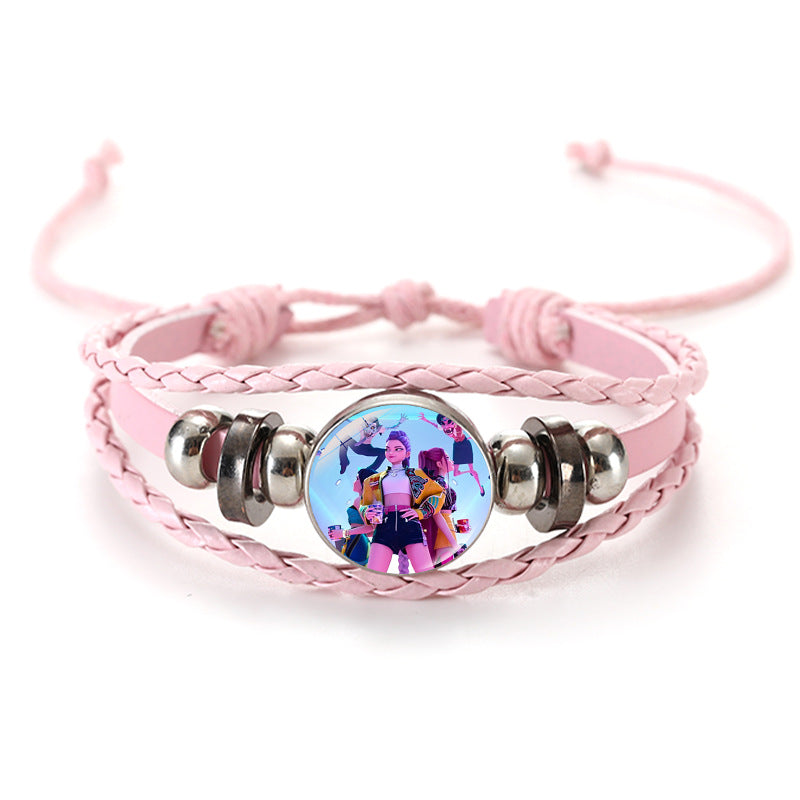 Wholesale Witcher Time Gem Adjustable Hand-woven Pink and Black Bracelet kpop