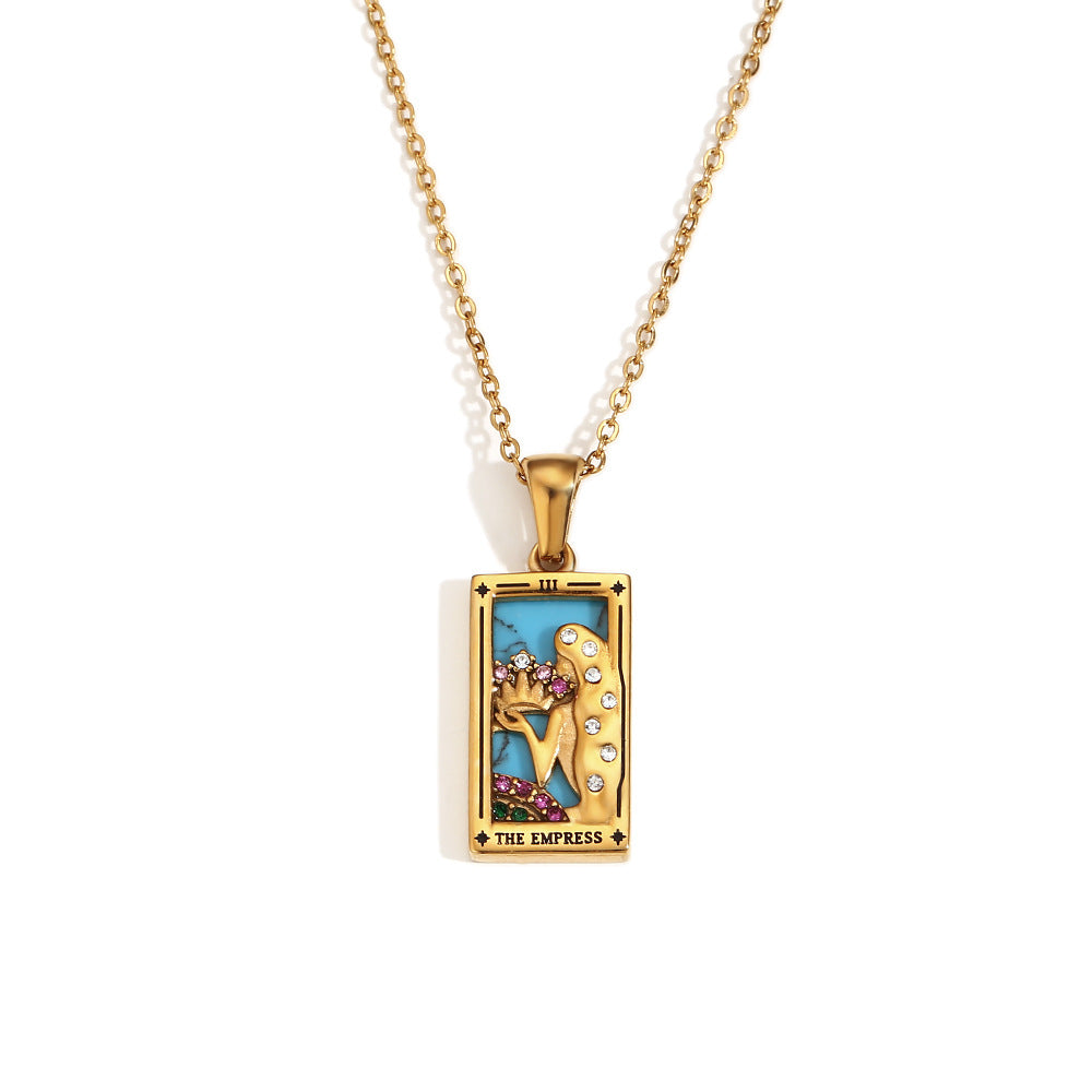 Wholesale Tarot Pendant Necklace 18K Gold Plated Stainless Steel Retro Trendy Jewelry Gift