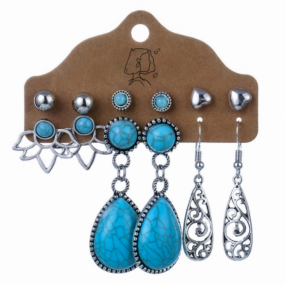Wholesale Retro Bohemian Turquoise Jewelry Set 48Pcs Women S Necklace Bracelet Earrings Set Fashion Accessory For Everyday Wear