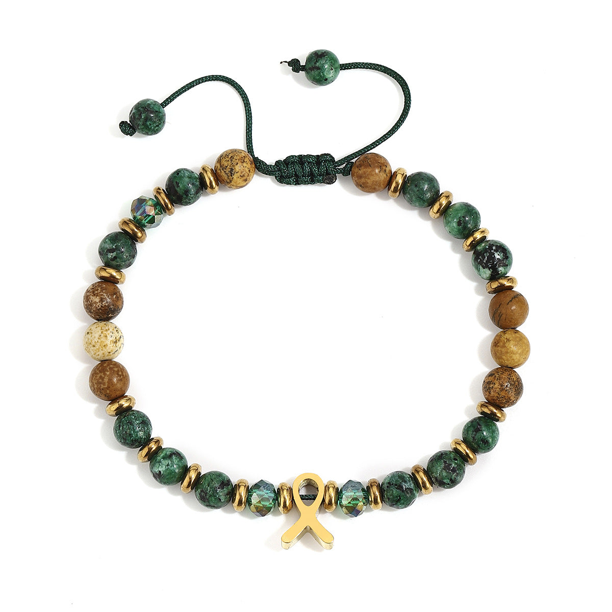 Wholesale Natural Stone Bracelet With Heart Cross Pendants Gold Stainless Steel Beaded Adjustable Unisex Jewelry