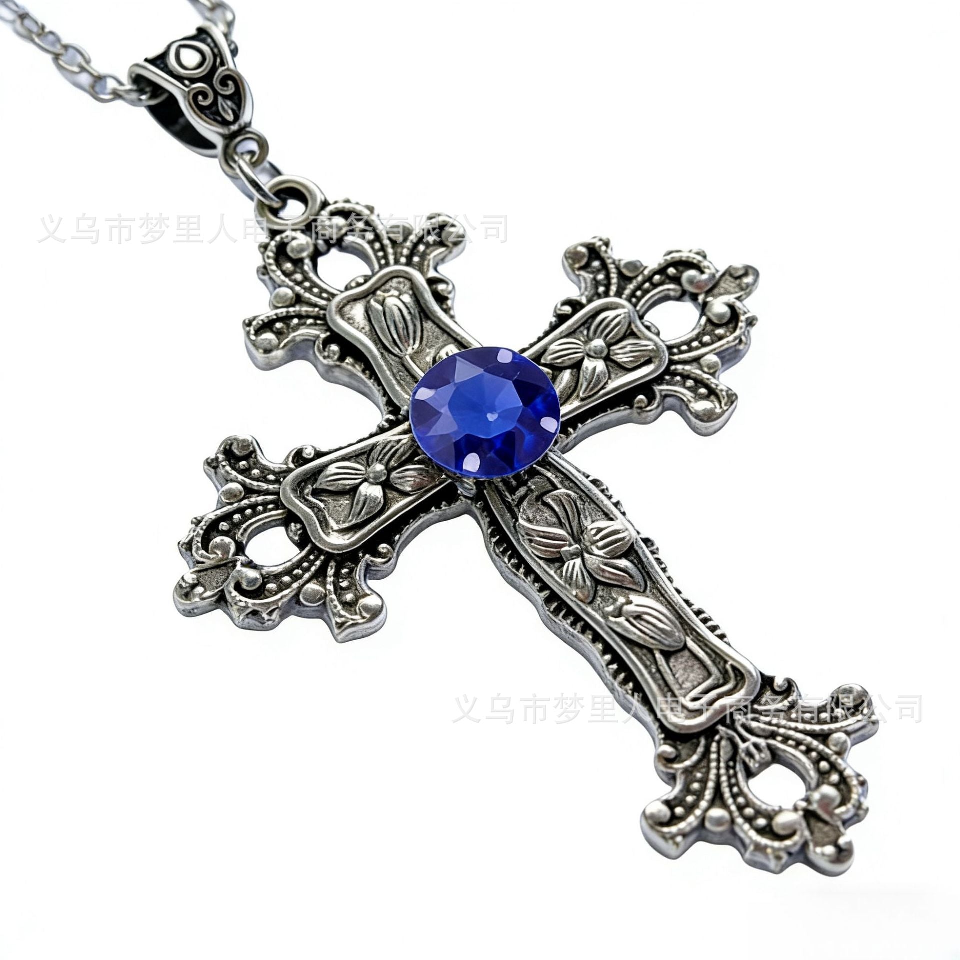 Wholesale Trendy Flower Pattern Cross Pendant Necklace Electroplated Alloy Jewelry Accessory