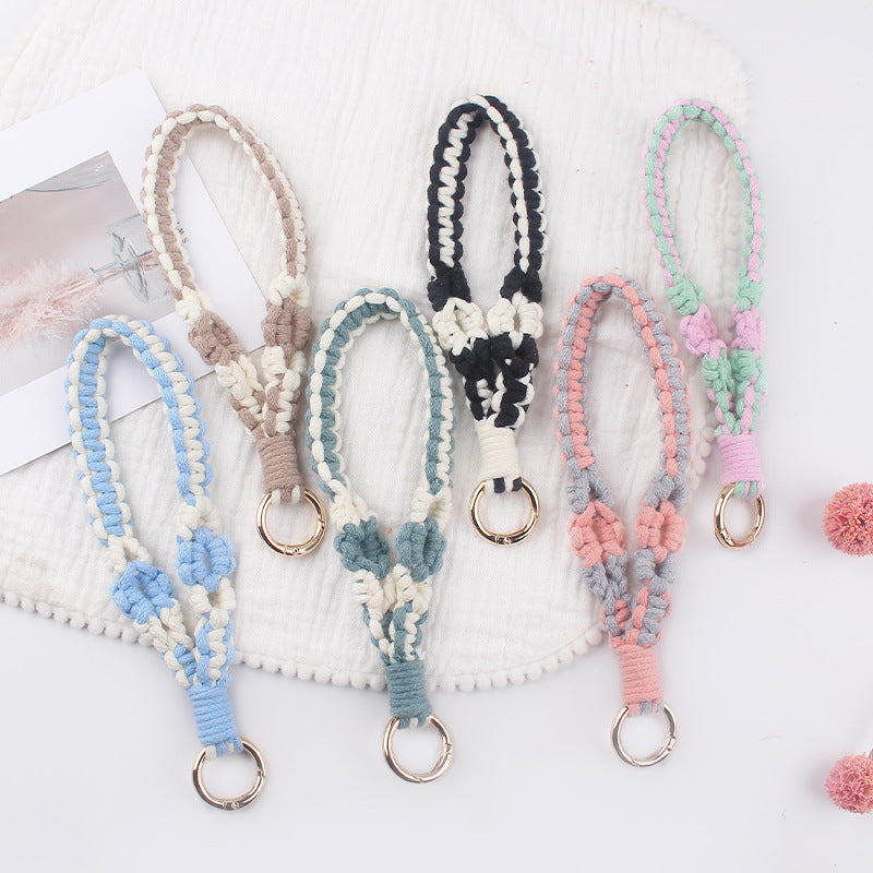Wholesale  pure hand-woven flower leaf pattern lanyard  keychain