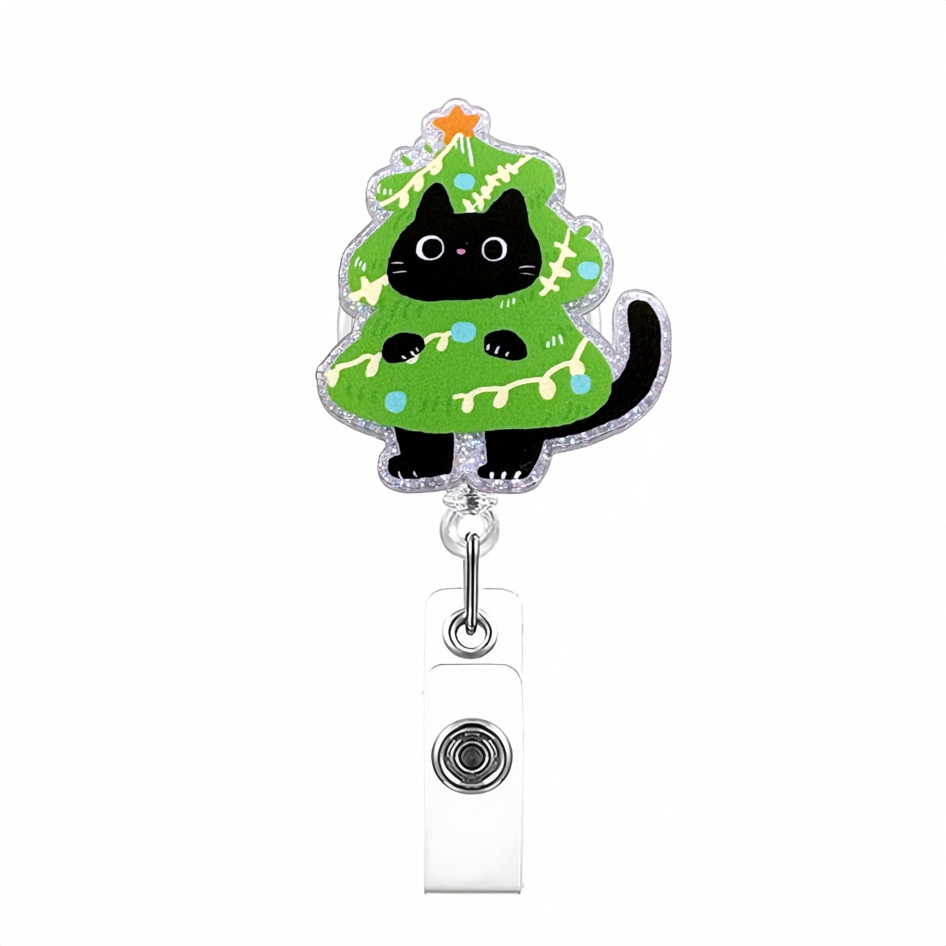 Wholesale Cute Christmas Black Cat Acrylic Glitter  Badge Reels