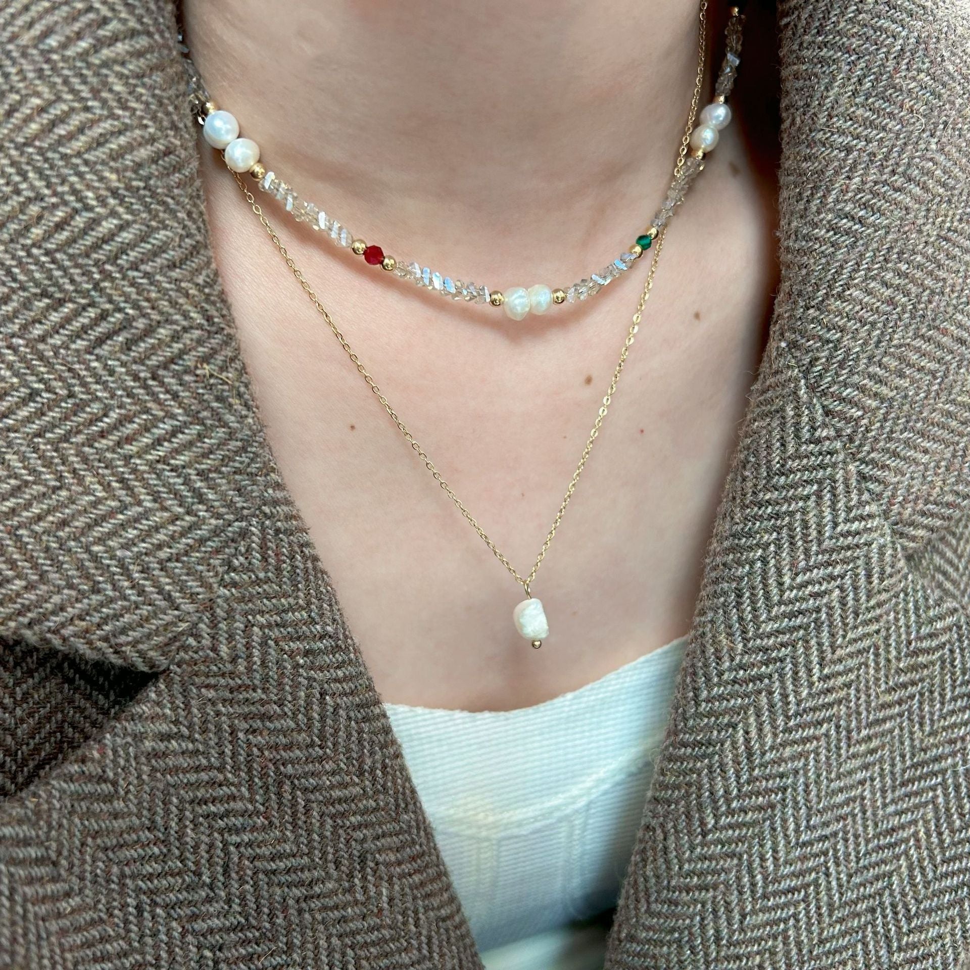 Wholesale  pearl crystal elements Bohemian stainless steel Baroque pendant necklace