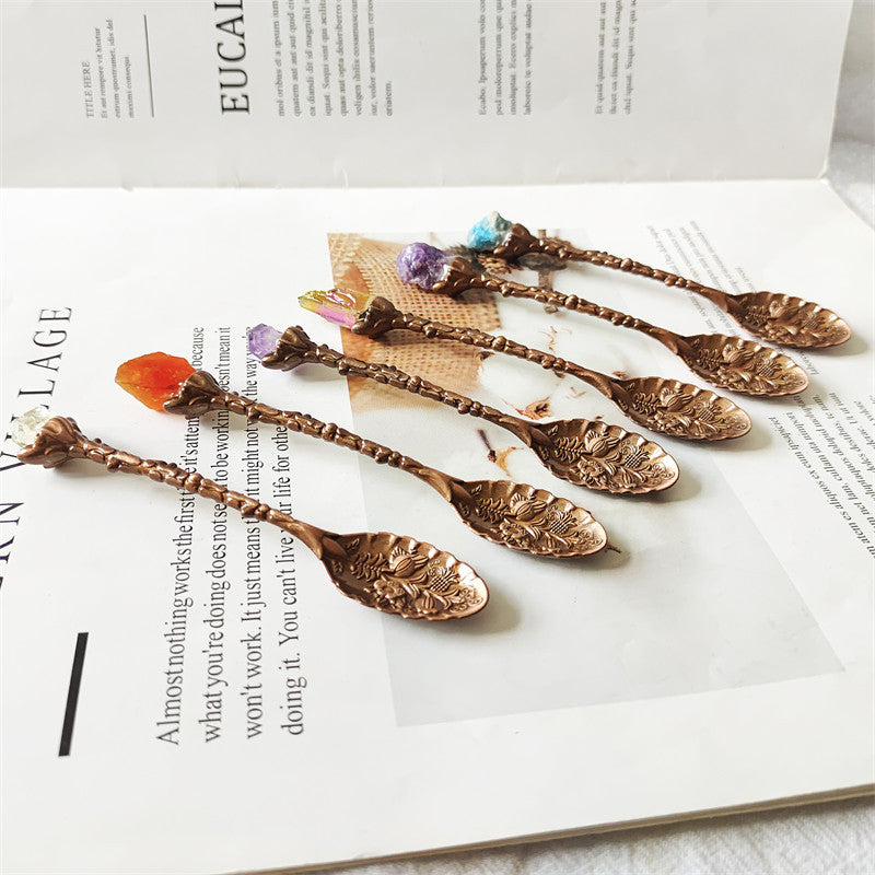 Wholesale Natural Crystal Stone Inlaid Spoon Vintage Carved Crystal Crafts ACC-SPN-XiuK001