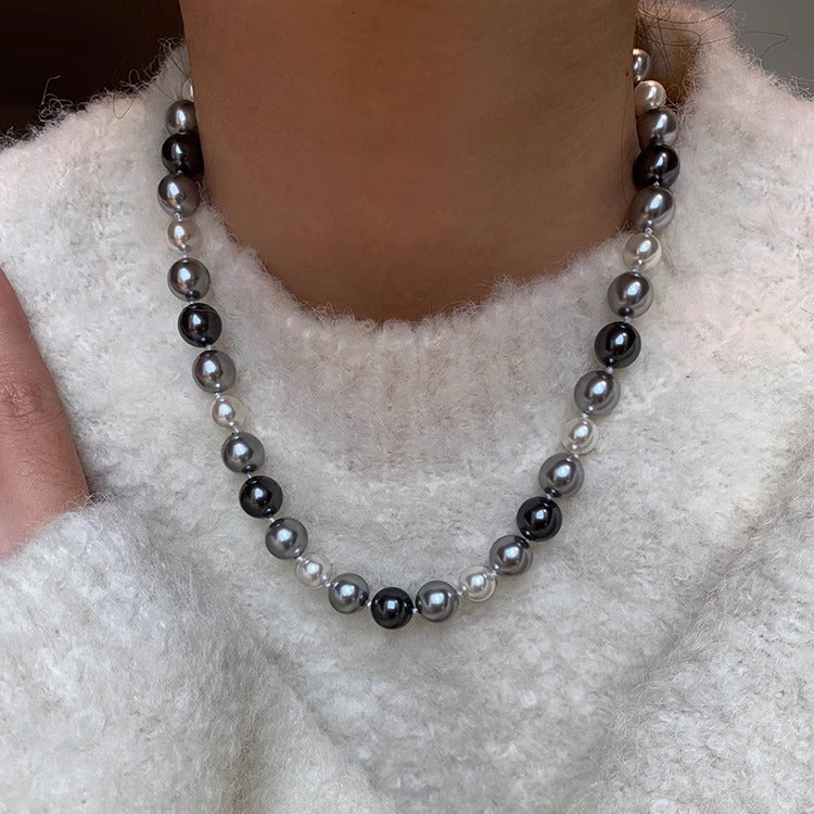 Wholesale Stainless steel Black Mixed Color Pearl Necklace