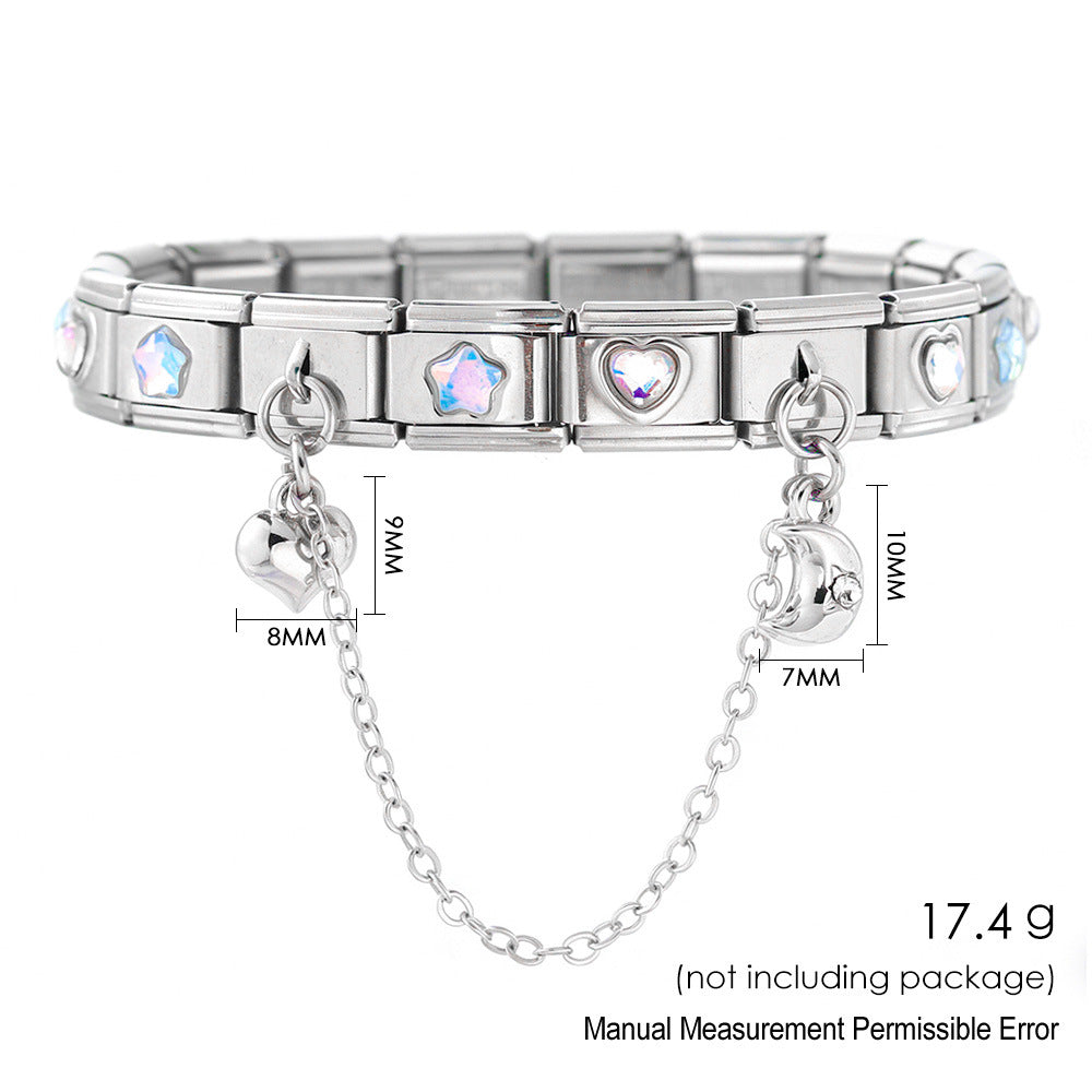 Wholesale Stainless Steel DIY Module Bracelet Set with Star and Heart Pendants,  Fashion Jewelry Accessory for Crafting or Everyday Wear