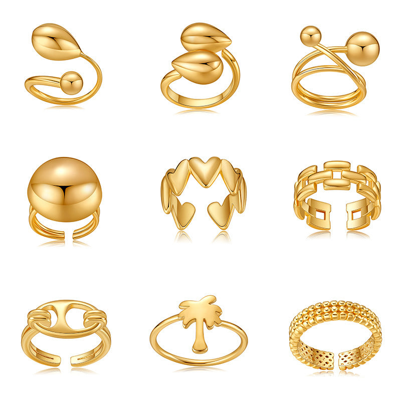 Wholesale Real Gold Plating 18K Ring Opening Personality Ring