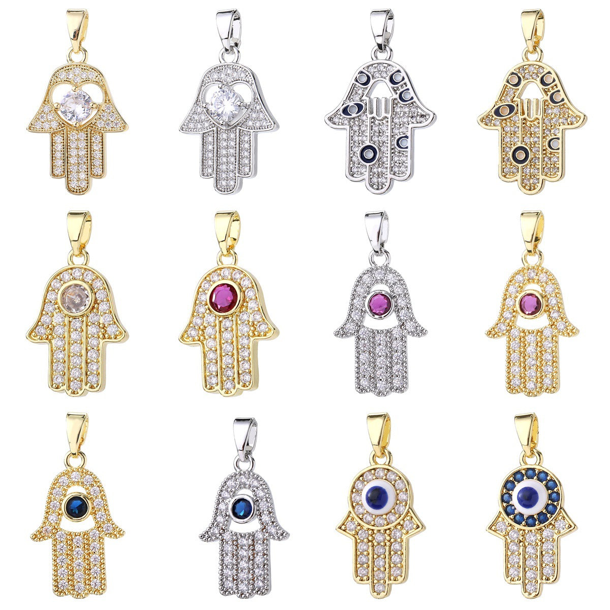 Wholesale Gold Tone Evil Eye Hamsa Hand Pendant Micro Zircon DIY Necklace Charm For Jewelry Making Boutique Resale