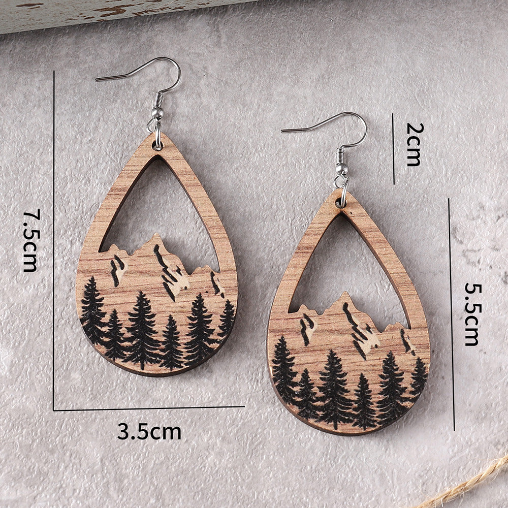 Wholesale Western Wind Mountain Pine Wood Water Drop Pendant Earrings