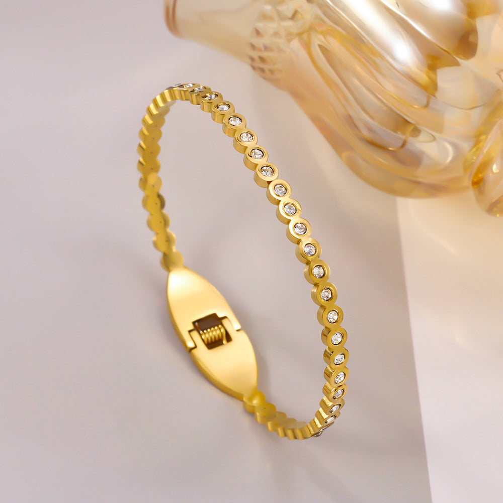 Wholesale Chic Rhinestone Open Bangle Stainless Steel Gold Fashion Jewelry Boutique Resale