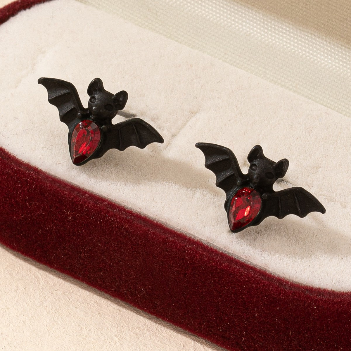 Wholesale Bat Design Matte Black Earrings Red Drop Silver Plated Jewelry Accessory for  Everyday