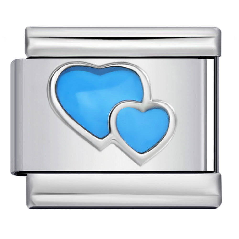 Wholesale  Italian Charm Bracelet 9mm DIY  colorful enamel double heart  Creative Stainless Steel Composable Bracelet